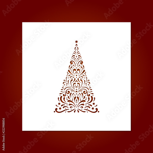 Laser cut template for Christmas cards with christmas tree, invitations for Christmas party. Image suitable for laser cutting, plotter cutting or printing.