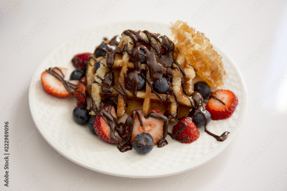 Waffles With Strawberry, Blue Berry Waffles With Strawberry, Blue Berry