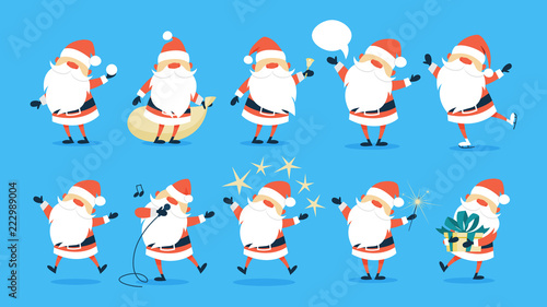 Set of cute funny Santa Claus celebrating Christmas