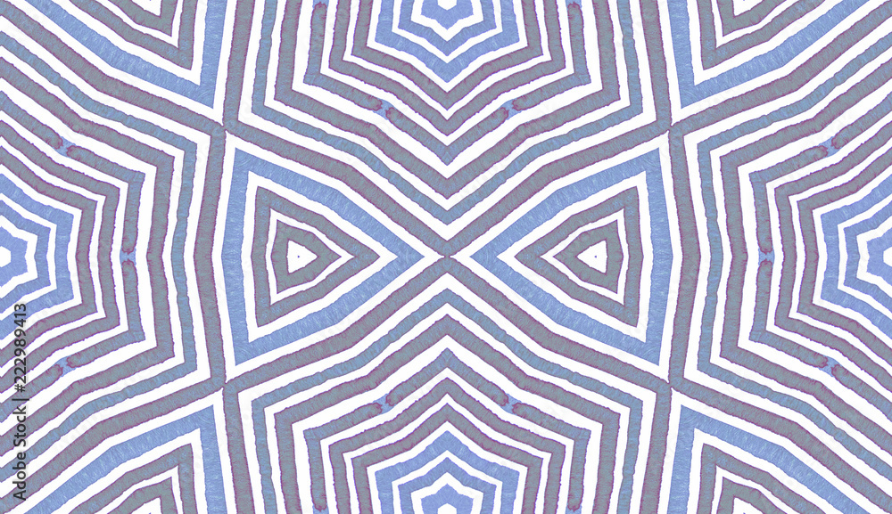 Blue Geometric Watercolor. Cute Seamless Pattern. Hand Drawn Stripes. Brush Texture. Elegant Chevron