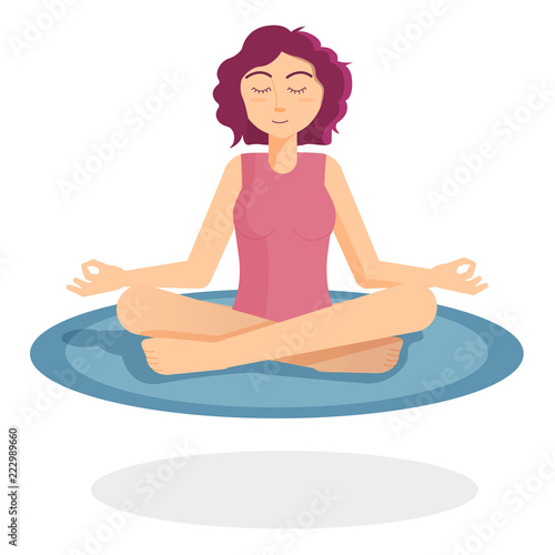 Wallpaper Mural  Young girl with pink hair meditates in lotus pose on the rug Torontodigital.ca