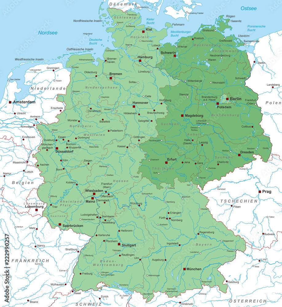 Karte von Deutschland - Ost/ West - Neue Bundesländer - interaktiv  Stock-Vektorgrafik | Adobe Stock