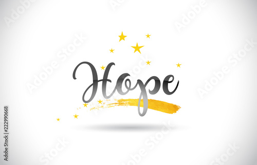 Hope Word Vector Text with Golden Stars Trail and Handwritten Curved Font.