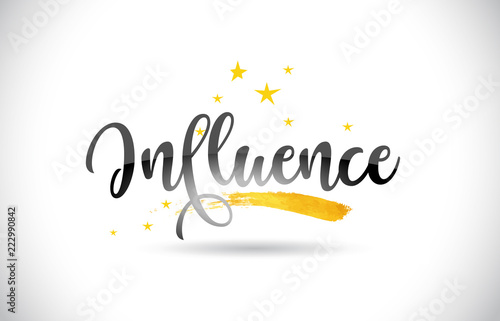 Influence Word Vector Text with Golden Stars Trail and Handwritten Curved Font.