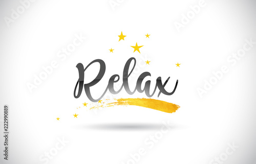Relax Word Vector Text with Golden Stars Trail and Handwritten Curved Font.