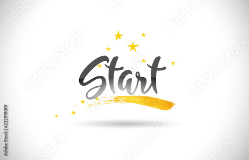 Start Word Vector Text with Golden Stars Trail and Handwritten Curved Font.