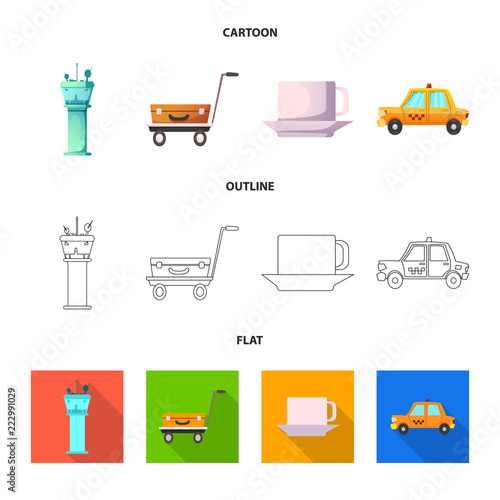 Vector illustration of airport and airplane symbol. Set of airport and plane stock symbol for web.