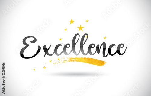 Excellence Word Vector Text with Golden Stars Trail and Handwritten Curved Font.