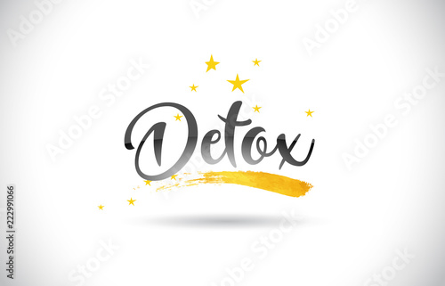Detox Word Vector Text with Golden Stars Trail and Handwritten Curved Font.