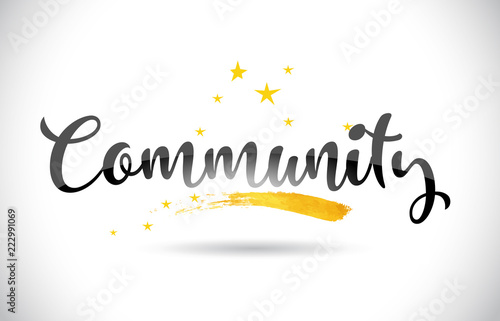 Community Word Vector Text with Golden Stars Trail and Handwritten Curved Font.