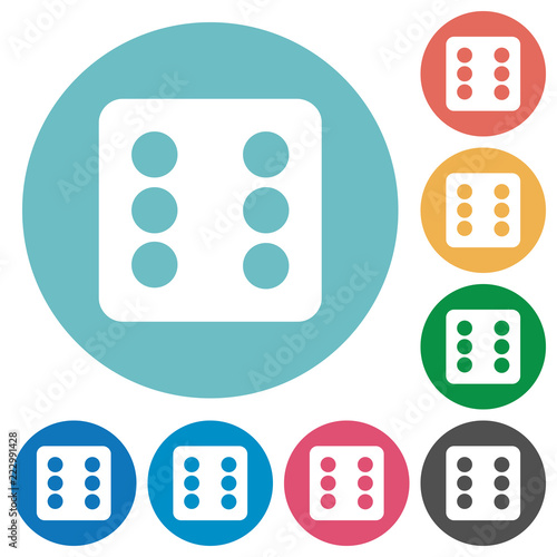 Dice six flat round icons