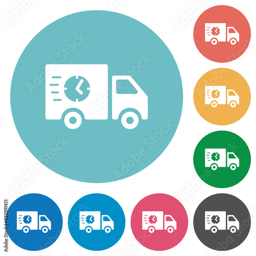 Fast delivery truck flat round icons