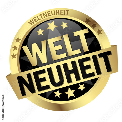 Button with banner Weltneuheit