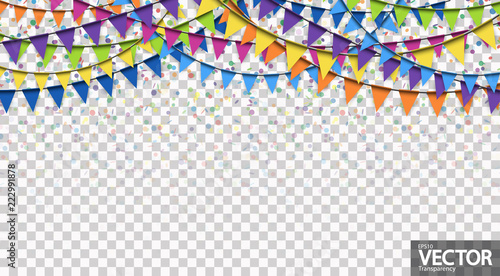 garlands and confetti background with vector transparency