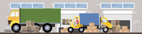 Warehouse or delivery service building with truck illsutration