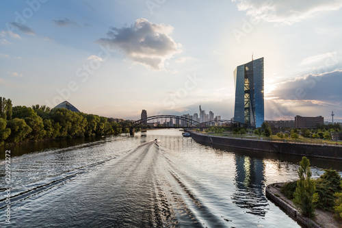 Main River Scenery and Frankfurt Skyline in Vanishing Point's End
