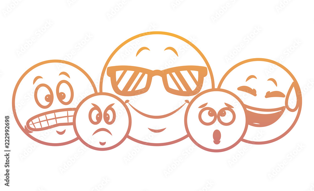 Set of chat emoticons rainbow lines Set of chat emoticons rainbow lines