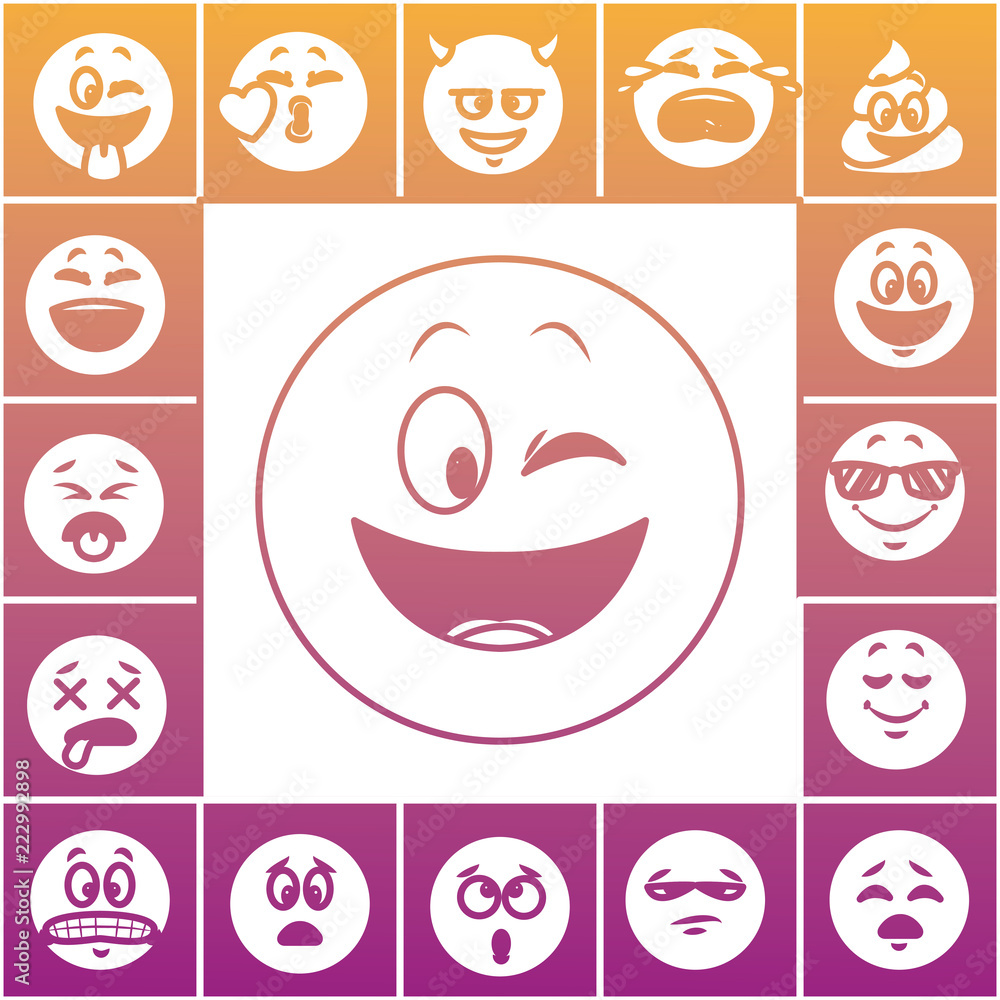 Set of chat emoticons rainbow lines Set of chat emoticons rainbow lines