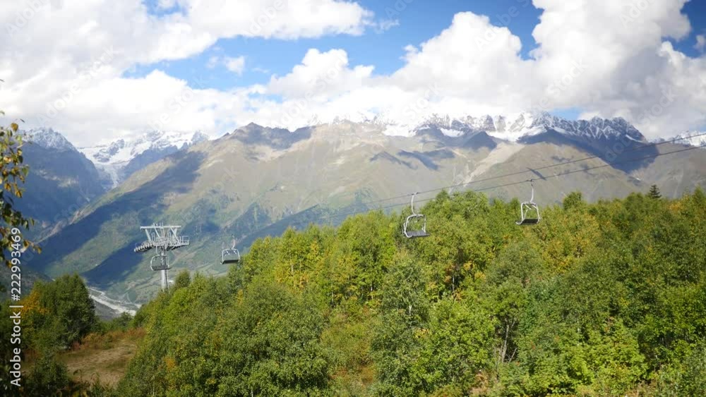 Cable road in mountains, empty funicular railway Cable road in mountains, empty funicular railway