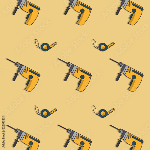 Drill and measure tape pattern background