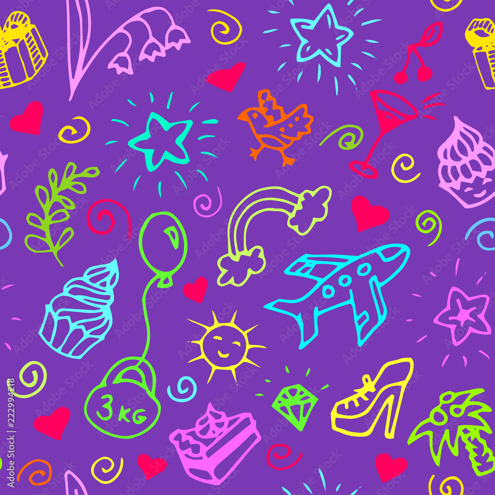 Fototapeta premium Birthday seamless pattern, doodle.
