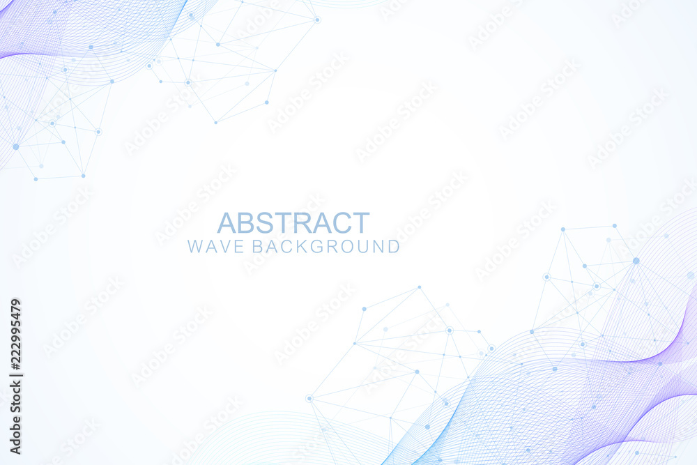 Obraz premium Scientific molecule background for medicine, science, technology, chemistry. Wallpaper or banner with a DNA molecules. Vector geometric dynamic illustration.