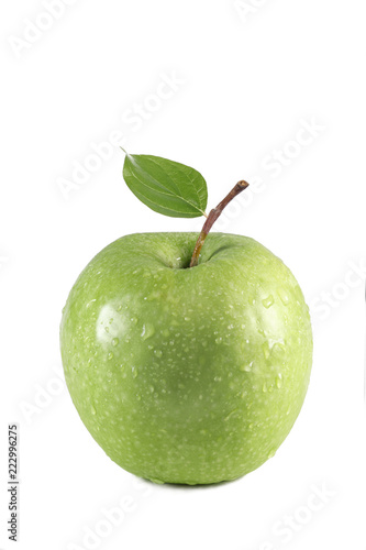 green apple with waterdrops isolated on white background