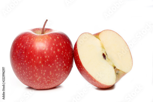 red apple and half of red apple isolated on white background