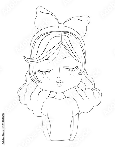 Beautiful girl face cartoon in black and white