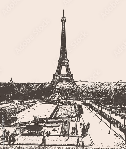 Fototapeta Naklejka Na Ścianę i Meble -  View on Eiffel Tower in city of Paris
