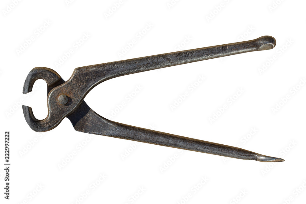 tool old black metal tongs with rust isolated on white background tool old black metal tongs with rust isolated on white background