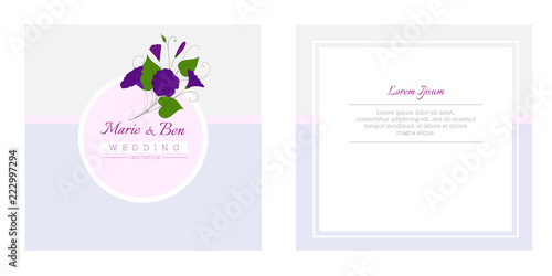 Floral wedding invitation template. Elegant feminine design with flowers binweed and convolvulus.