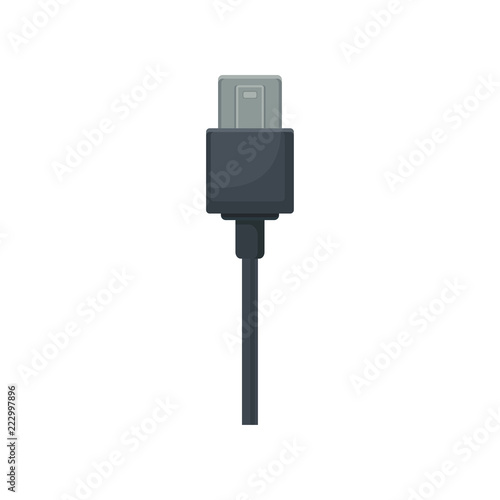 USB universal serial bus connector with black cable. Object for connecting devices. Flat vector design