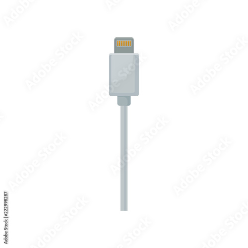 Phone charging and data connector with white cable. USB universal serial bus connector. Flat vector design