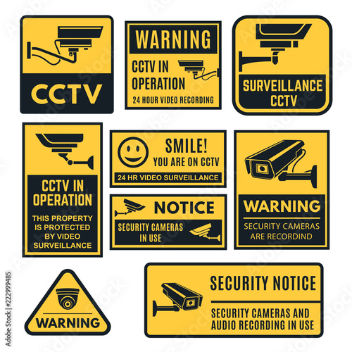 CCTV warning sign set, video system control