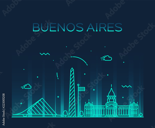 Buenos Aires skyline, Argentina vector linear city