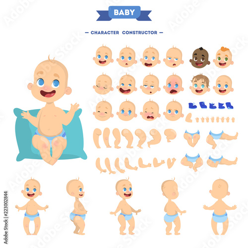 Cute young baby boy character animation set