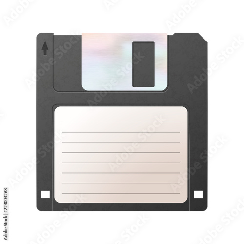 Realistic detailed floppy-disk, retro object isolated on white photo