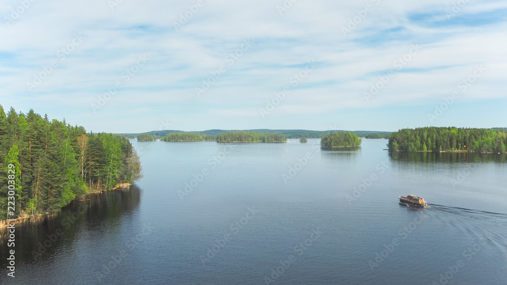 view at beautiful päijänne lake with boat