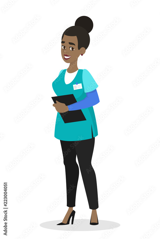 Female african american nurse in uniform standing Female african american nurse in uniform standing