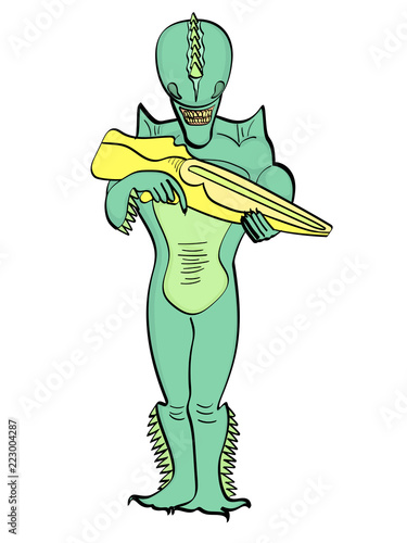 Extraterrestrials in fiction. isolated object on white background. The alien is green