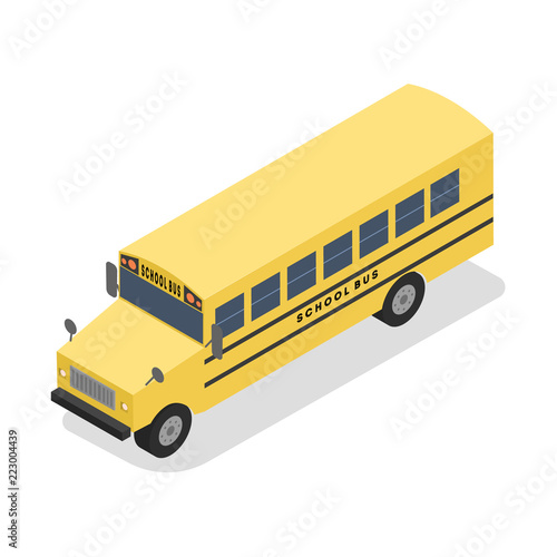Big yellow isometric school bus for pupil
