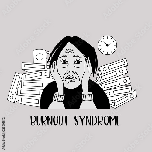Mental health. Burnout syndrome. Mental disorder. Vector illustration.
