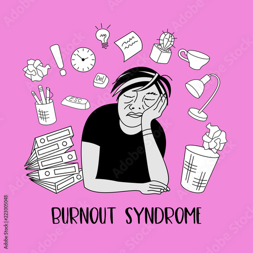Mental health. Burnout syndrome. Mental disorder. Vector illustration.