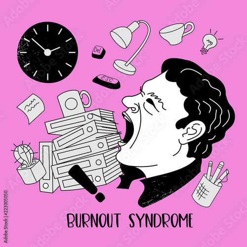 Mental health. Burnout syndrome. Mental disorder. Vector illustration.