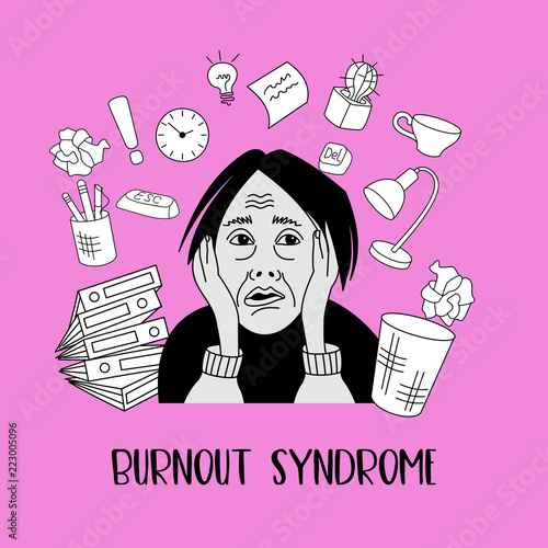Mental health. Burnout syndrome. Mental disorder. Vector illustration.