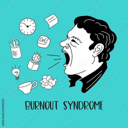 Mental health. Burnout syndrome. Mental disorder. Vector illustration.