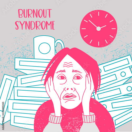 Mental health. Burnout syndrome. Mental disorder. Vector illustration.