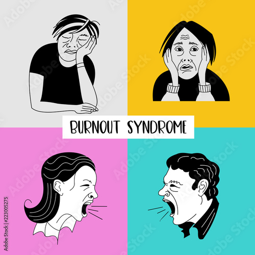 Mental health. Burnout syndrome. Mental disorder. Vector illustration.