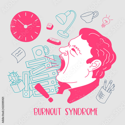 Mental health. Burnout syndrome. Mental disorder. Vector illustration.